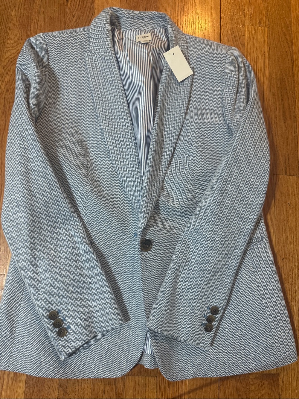 J.Crew Light Blue Striped Blazer with Herringbone Detail